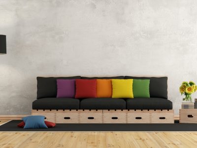 Living room with wooden sofa